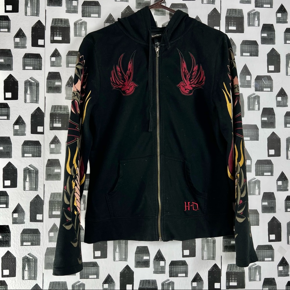 Harley Davidson Tattoo Design Print Zip Up Jacket